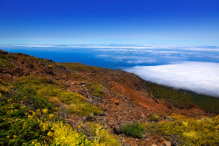 拉帕尔马的蓝天云海岩石巅峰地质学假期旅行土地天堂悬崖火山蓝色图片