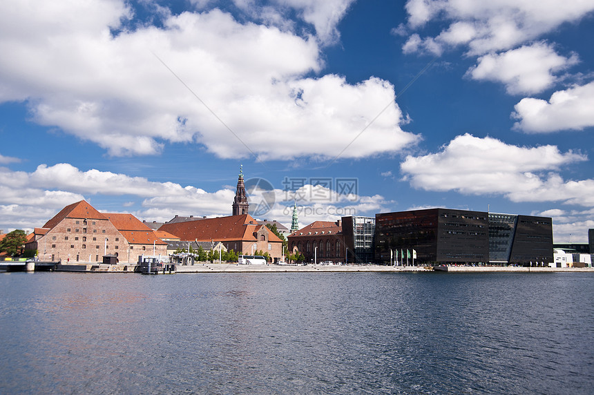 哥本哈根房屋公民图书馆玻璃窗历史性历史码头镜像城市钻石图片