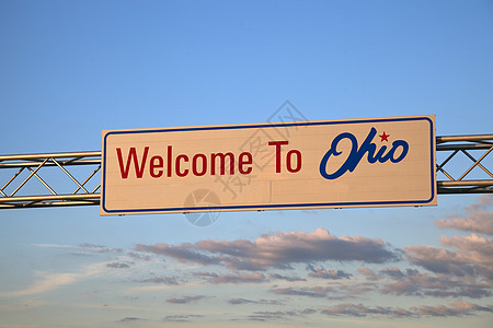 欢迎来到俄亥俄路标日落旅行蓝色天空图片