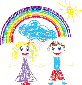 蜡笔痛苦的孩子和彩虹图片