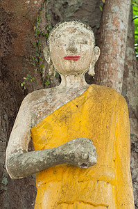 被废弃的佛教雕像水泥黄色背景图片