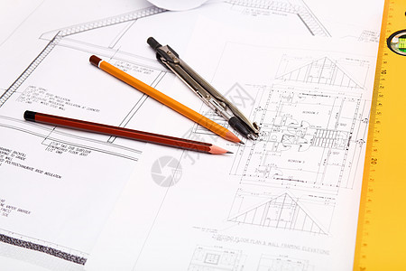 附有草图的工具和文件仪表设计磁带剪刀金属工程师项目建筑学文档建筑师图片