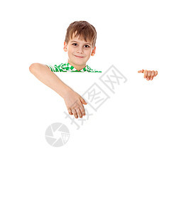 男孩拿着横幅幸福手指推介会空白框架快乐边缘派对手臂童年图片