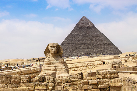 斯芬克斯和伟大的金字塔文化人面建筑学旅行历史考古学雕塑雕像天空废墟图片