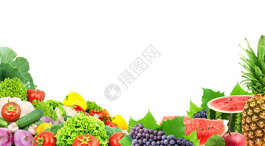 新鲜水果和蔬菜菜花菠萝帆布胡椒黄瓜框架西瓜茶点植物美食图片