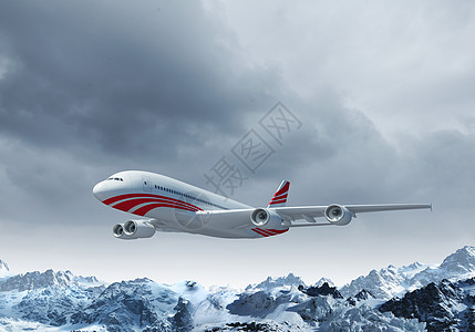 高山上空的白色客机太阳旅游蓝色涡轮喷射飞机高度航班天线空气图片