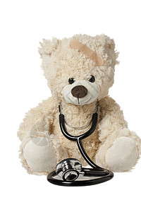 带绷带和听诊器的可爱泰迪熊图片