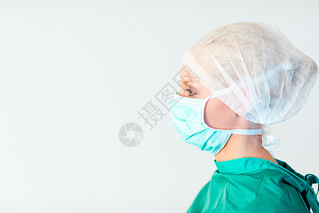 外科医生看侧面职业头发女孩服务女性面具眼睛药品医院生活图片