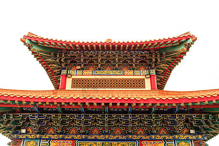 泰国的中国寺庙地标装饰品建筑学木头蓝色建筑遗产旅行历史光束图片