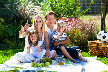 家庭快乐野餐 举起拇指图片