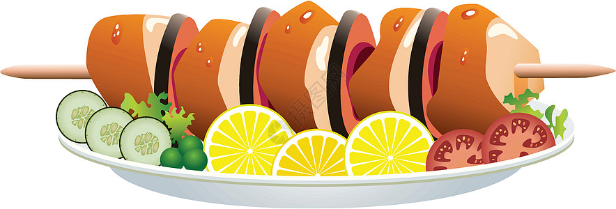 矢量烤鸡和蔬菜沙拉厨房野餐食物宏观黄瓜菜单柠檬饮食餐厅图片