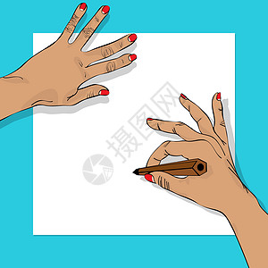 画手签名铅笔学习学校插图教育具象手指办公室工作背景图片