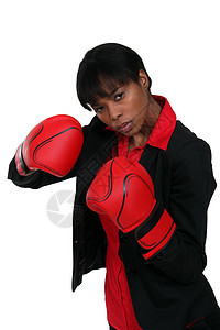 身戴拳手套的女商务人士竞赛商务竞争生意人女孩盒子公司力量商业女士图片