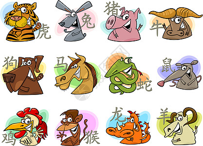 中国卡通 zodiac 符号算命生物天文学老虎兔子内存宠物野兔快乐日历图片