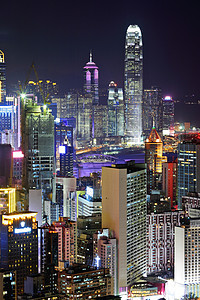 香港之夜摩天大楼港口城市照片建筑高层市中心照明国际中心图片