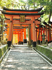 木制门牌坊神社红色城市历史人行道走廊橙子神道文化图片