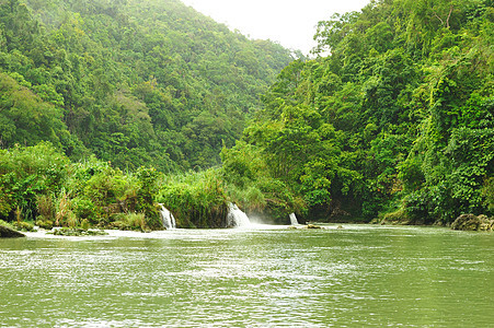 热带河流溪流场景气候绿色植物瀑布树木叶子森林风景图片