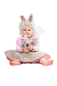 带鲜花的小女孩女儿童年婴儿投标耳朵孩子裙子兔子女性女孩图片
