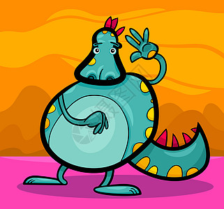 卡通橙子卡通龙 有趣的幻想动物快乐童话生物插图爬虫怪物涂鸦粉色绘画橙子背景