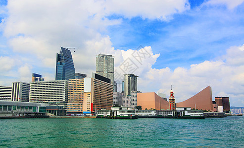 香港海港金融摩天大楼场景蓝色建筑旅行中心渡船海洋旅游图片