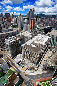香港市市区蓝色商业旅游场景摩天大楼天际日落景观建筑市中心图片