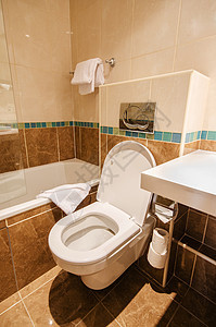 现代洗手间中的厕所奢华房子民众浴室装饰地面卫生座位收藏陶瓷图片