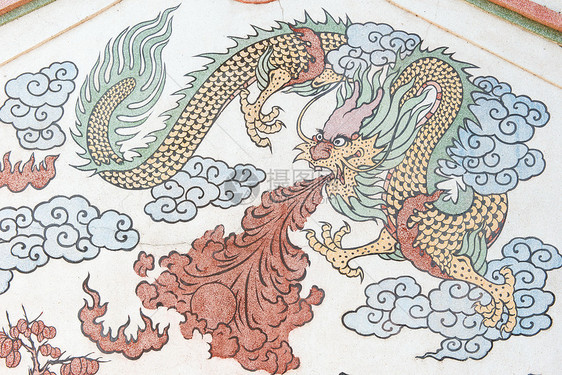 在庙墙上绘画中国龙的图画图片