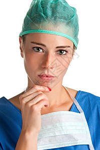 女性外科医生女士帮助擦洗情况思维药品思考手术疾病房间图片