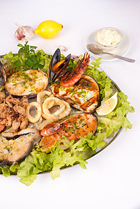 和marisco巴里拉达贝类服务对虾鱿鱼圈午餐乌贼美食图片