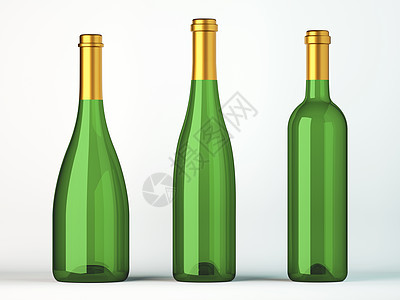 三瓶绿色酒 配有金色标签的红酒图片