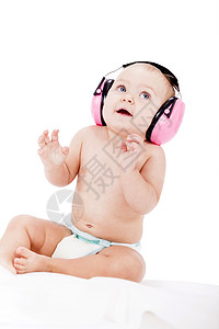 有保护耳机的可爱小婴儿技术打碟机派对女孩喜悦女儿女性听力音乐电子产品图片