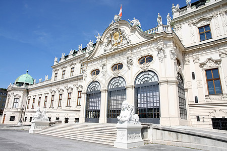 奥地利维也纳Belvederere巴洛克城堡纪念碑博物馆历史住宅雕像风景房子蓝色假期首都图片