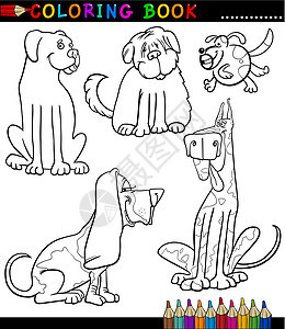 卡通狗或涂色书用的小狗犬类绘画教育填色彩页染色收藏插图吉祥物剪贴图片