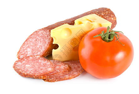 瑞士金融奶酪 番茄和香肠背景