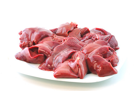 原生鸡肝内脏工作室红色水平食物白色家禽摄影洋葱动物高清图片
