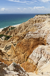 沙石悬崖海岸黄色侵蚀风景石头崎岖海岸线编队红色图片