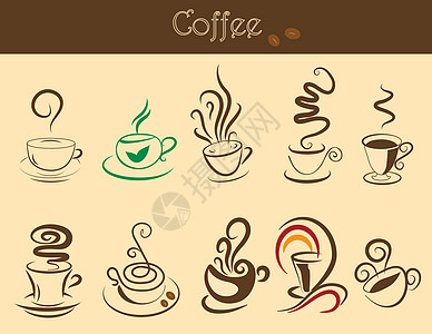 成套咖啡杯贴纸食物面包咖啡咖啡店插图标签徽章杯子邮票图片
