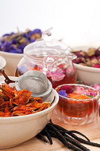 香草天然花卉茶和干花酿造茶点治疗花瓣药品食物杯子芳香茶壶疗法图片