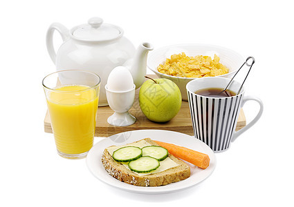 早饭吃得好果汁白色活力蔬菜茶壶食物水果橙汁一杯茶维生素图片