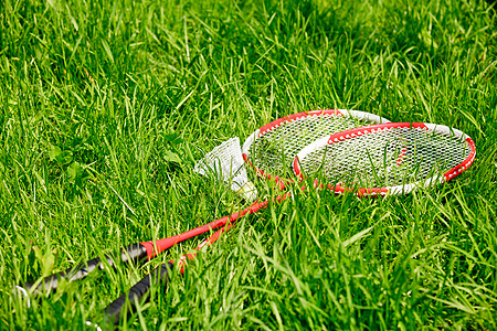 羽毛球休闲细绳运动绿色草地法庭闲暇竞争球拍挑战图片
