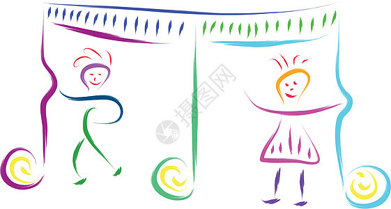 音乐儿童草图孩子们刷子玩伴女性插图幼儿园笔记旋律教育背景图片