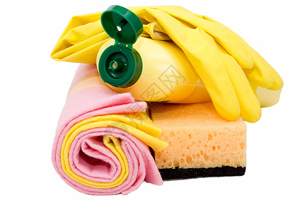 清洁用品肥皂手套黄色擦洗抹布补给品产品家务工作去除剂图片