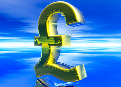 金 英国英镑镑 硬币符号地平线费率反射货币经济金融贸易蓝色外汇外国图片