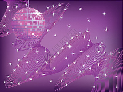 迪斯科镜球插图紫色海浪俱乐部镜子展示派对灯光星星反射图片