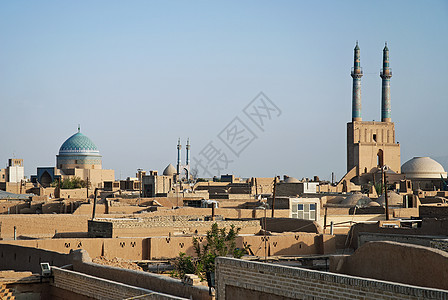以亚兹德伊兰语显示的屋顶视图城市家园建筑学沙漠建筑物遗产图片