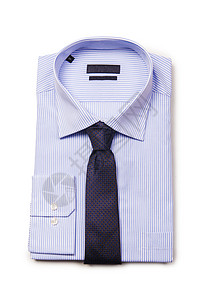 在白色背景上被孤立的男性衬衫棉布服装袖子正装衣服衣领购物条纹销售零售图片