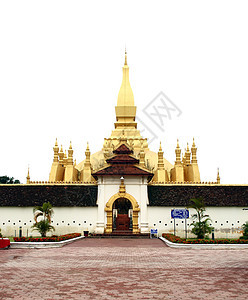 在万象寺庙的金巴达 在老挝旅行城市建筑情调佛教徒寺庙宝塔信仰旅游佛塔金子图片