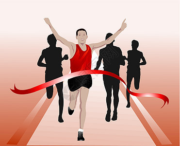 运行者跨越终点线 插图锻炼绘画慢跑者运动丝带运动员闲暇男人跑步优胜者图片