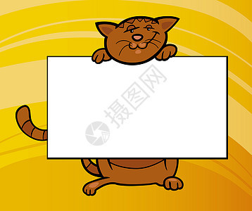 带棋盘或卡片的卡通猫动物小猫横幅插图问候语尾巴明信片海报兽医卡通片图片
