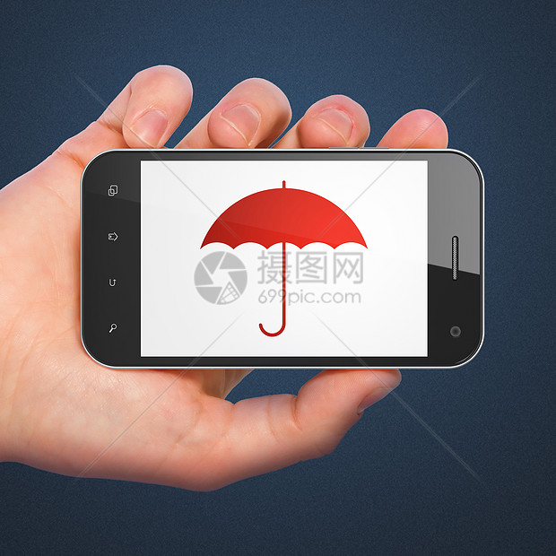 手持智能手机与“伞状”一起显示图片